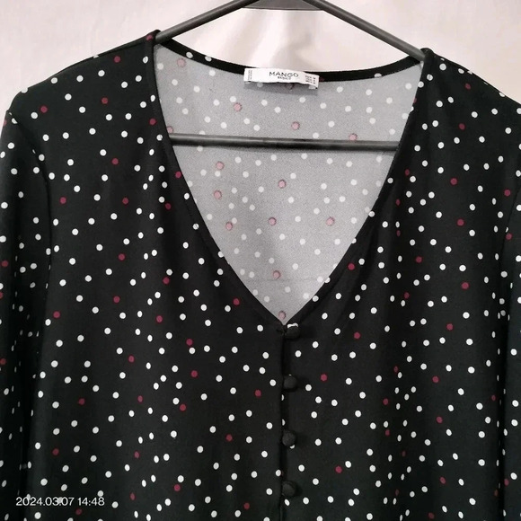 MNG by Mango Basics Shift Long Sleeves Polka dots Dress size Medium - Picture 2 of 7